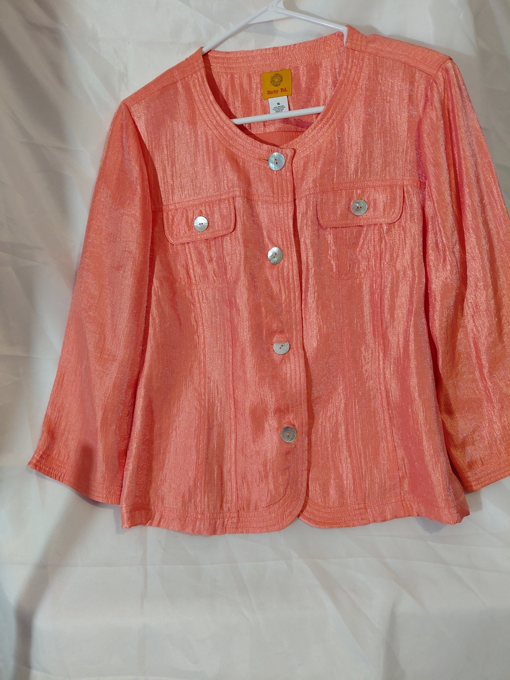 Ruby Rd. Coral Shimmery Button Jacket - Picture 4 of 8